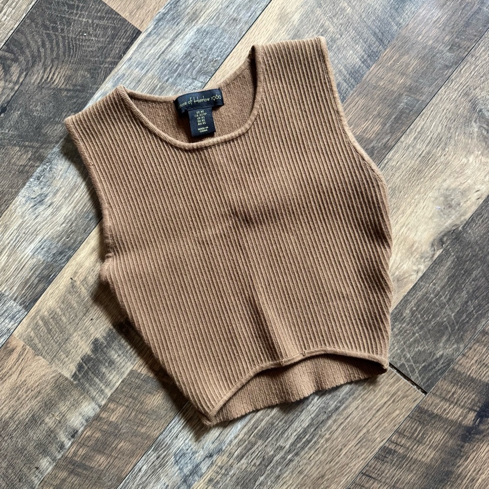 House of Harlow 1960 Tan Ribbed Crop Top